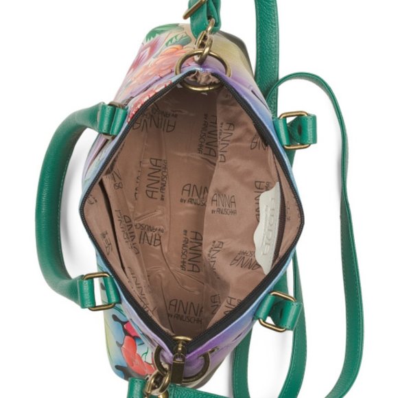New ANNA BY ANUSCHKA Multicolor Hand Painted Leather Satchel 1296NT - Picture 4 of 5